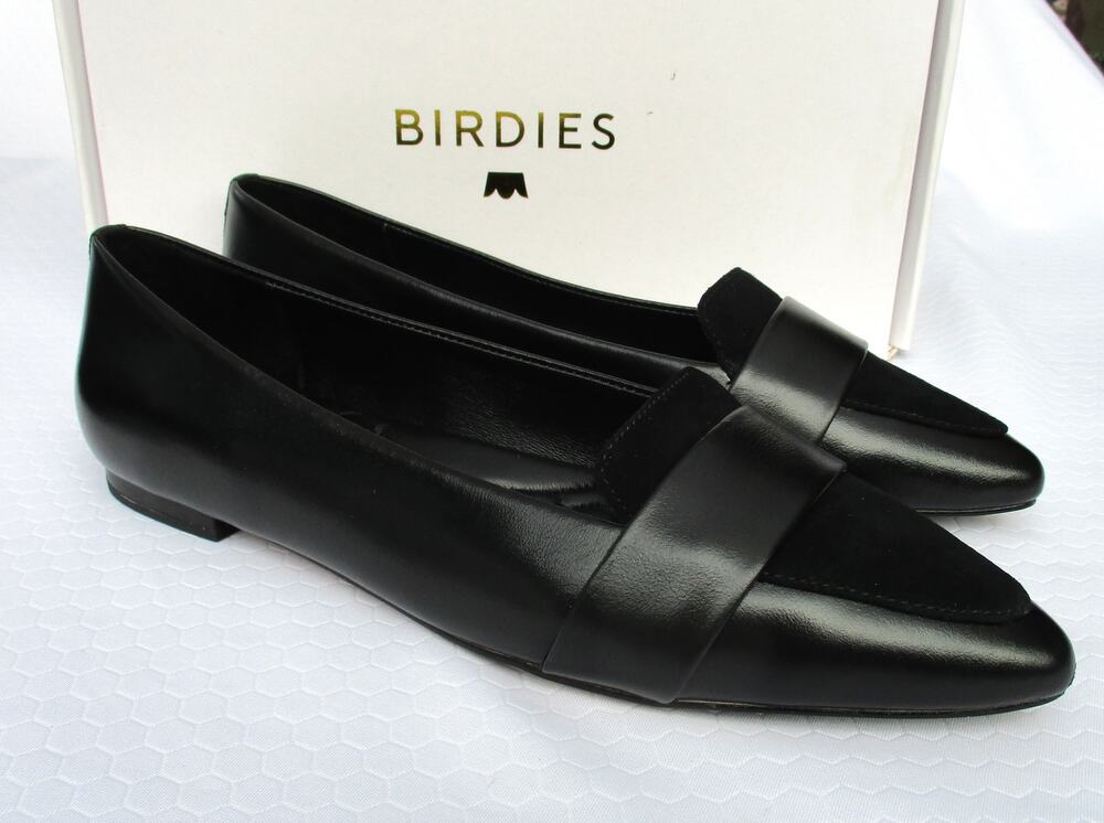 BIRDIES The Sparrow Black Licorice Leather Loafers Flats Women's Size 9 NIB